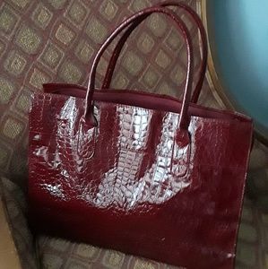 Sax Burgundy Patent Faux Crocodile Embossed Tote